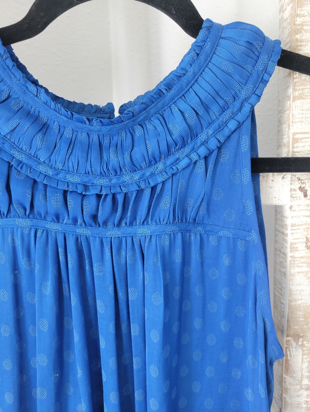 Anthropologie Maeve Clovis Pleated Polka Dot Top, Royal Blue Sz 0 - Picture 4 of 8